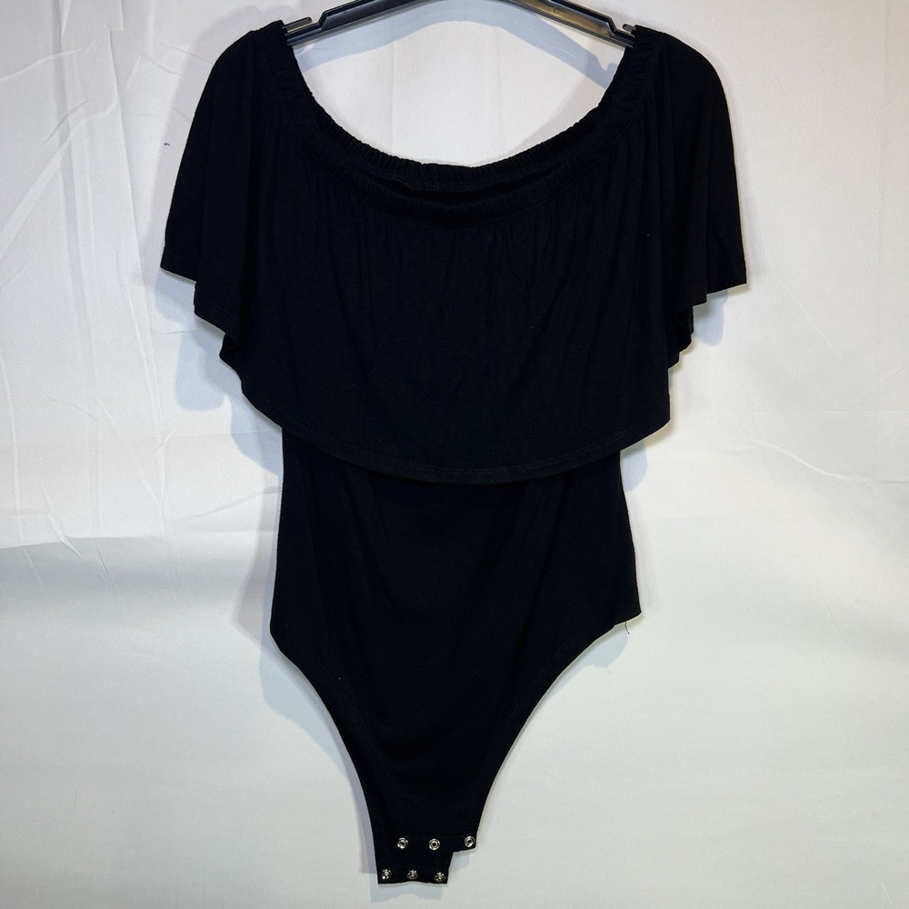 May & Maya off the Shoulder Bodysuit Black Size Large Ruffled Top One Piece